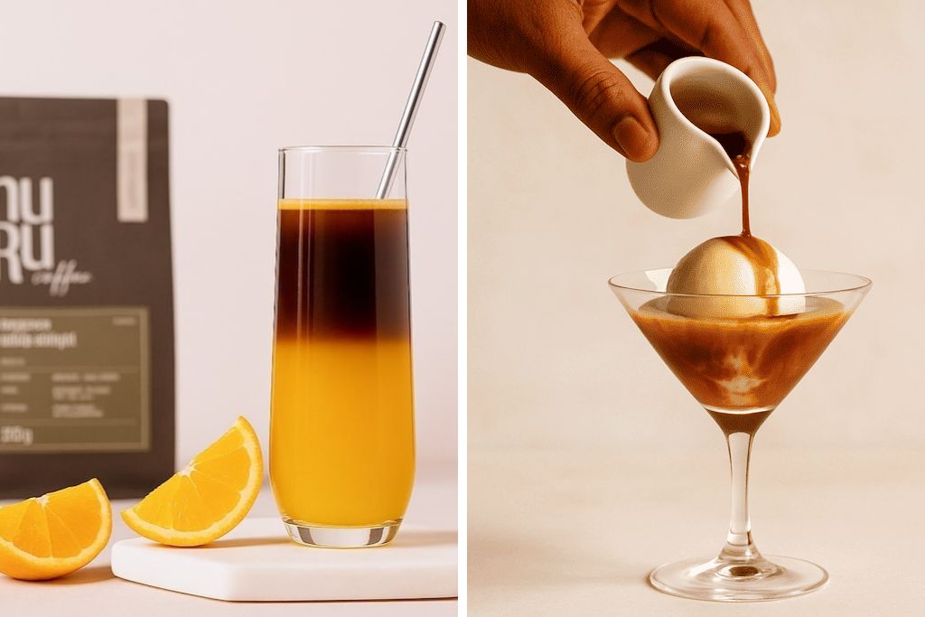 Kaffee Rezepte im Raster: Espresso mit Orangensaft und Espresso mit Vanilleeis