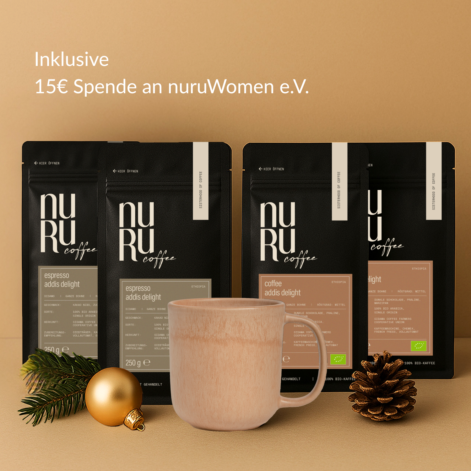 Geschenkset Sisterhood: Keramiktasse mit 4x 250g Kaffee und 15€ Spende