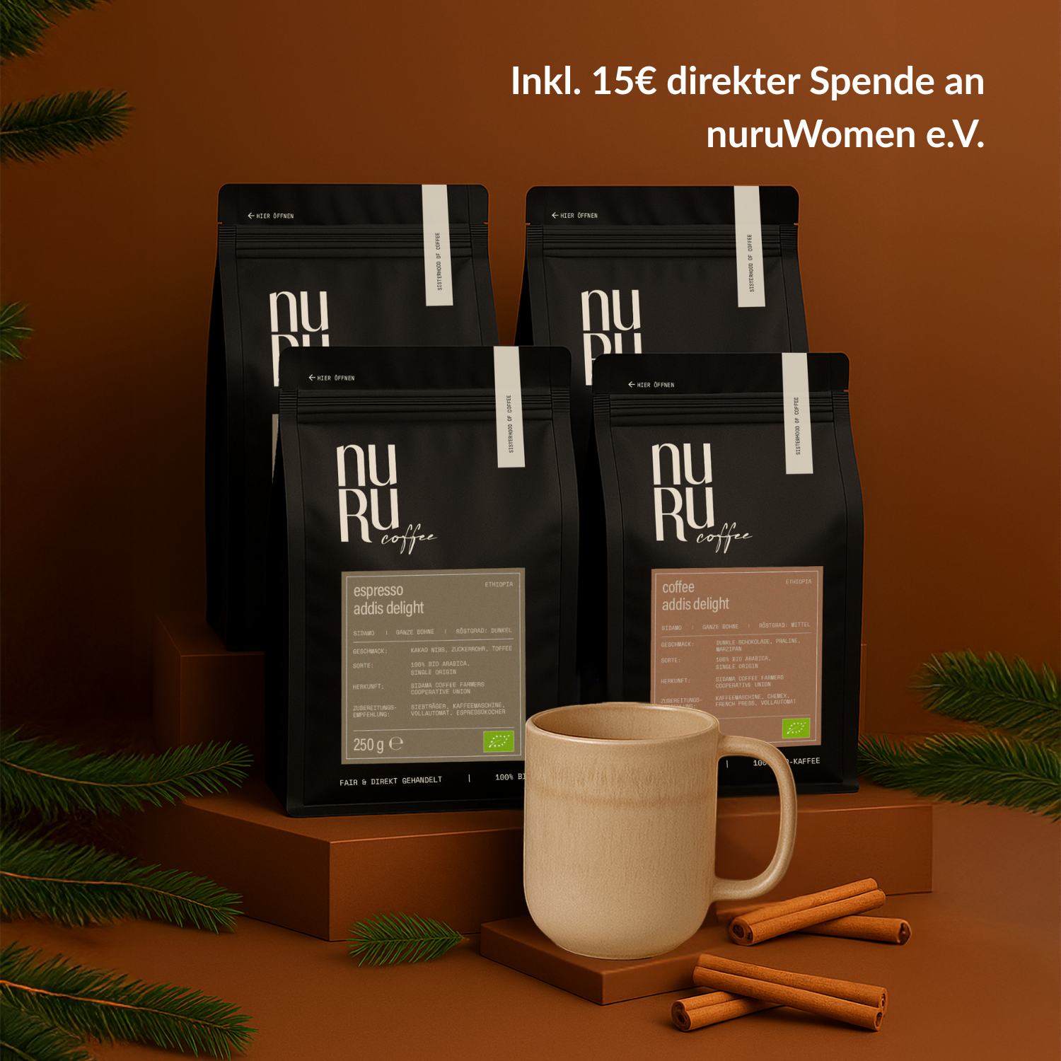Geschenkset Sisterhood: Keramiktasse mit 4x 250g Kaffee und 15€ Spende