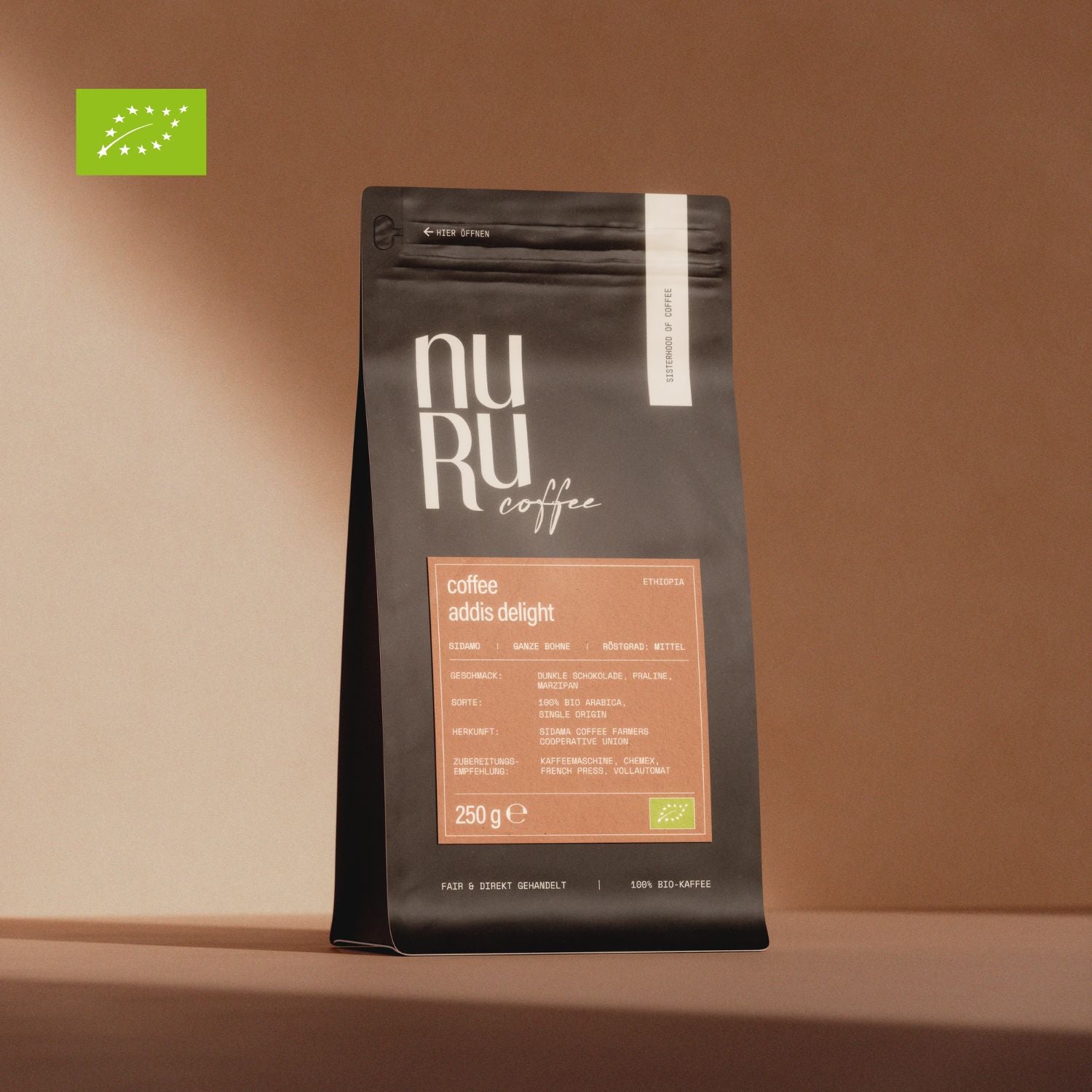 Bio Kaffee Addis Delight Verpackung mit Bio-Siegel