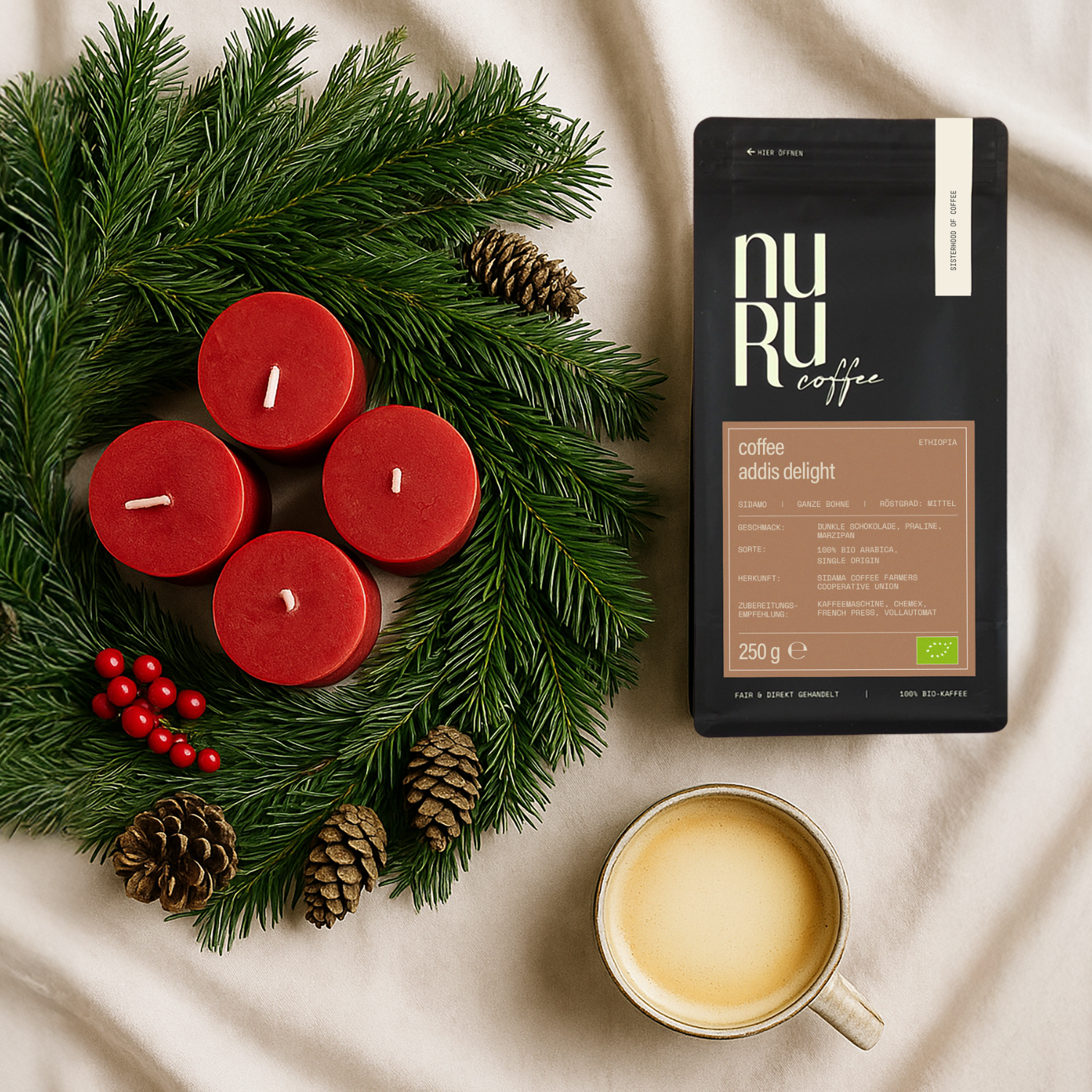 Geschenkset Kaffeeliebe: Keramiktasse mit 3x 250g Kaffee