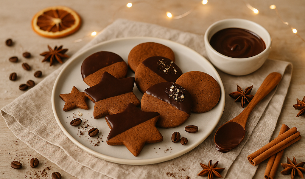 Lebkuchen-Kaffee-Plätzchen mit Schokoglasur