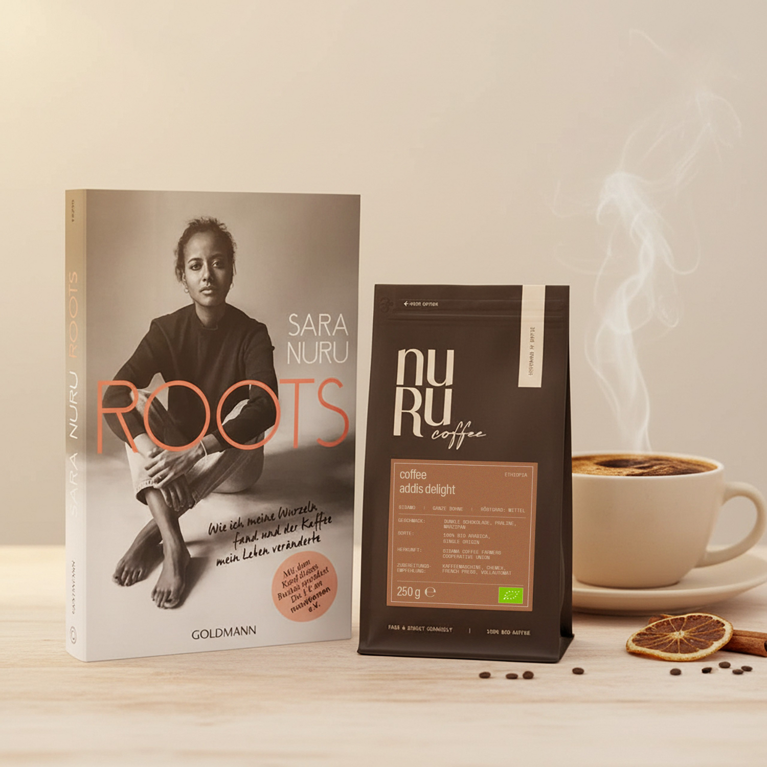 Geschenkset Auszeit: Buch "ROOTS" mit 1x 250g Kaffee